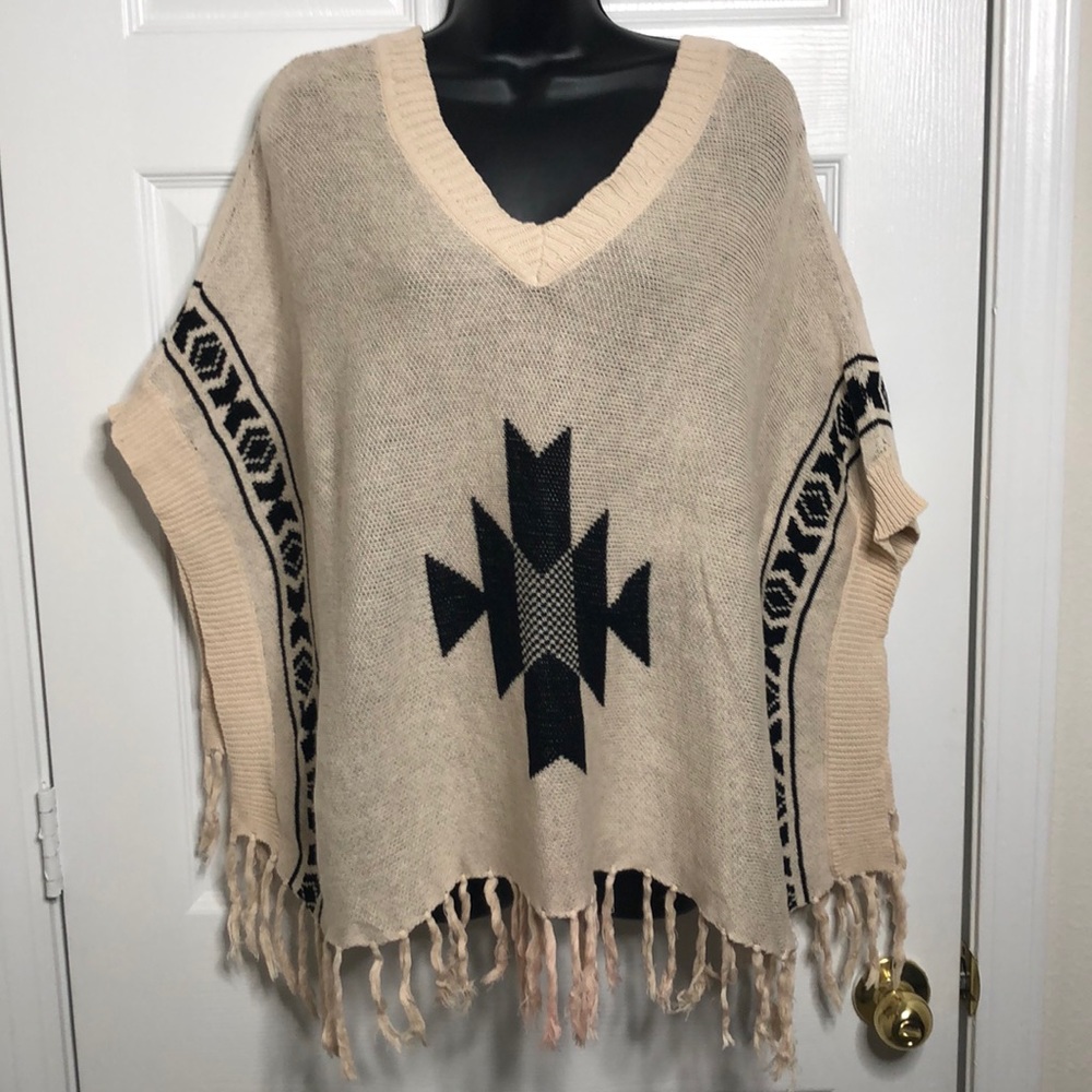 Creme & Black Poncho